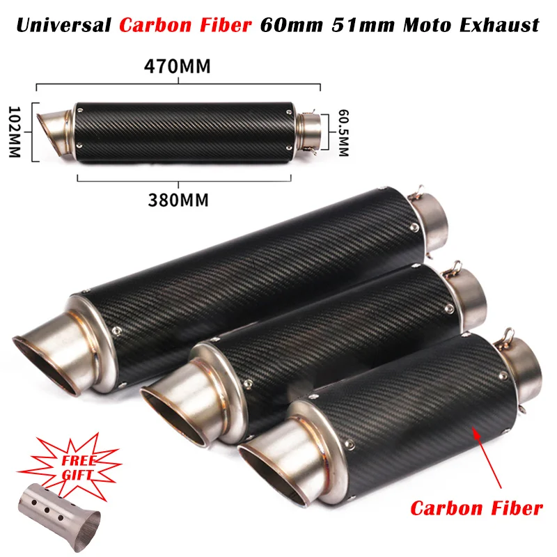 

Universal 51mm Motorcycle Exhaust Escape Modifief Carbon Fiber 60mm 61mm Muffler For KTM R1 GSX-S750 S1000RR Z900 R25 R3 ZT125