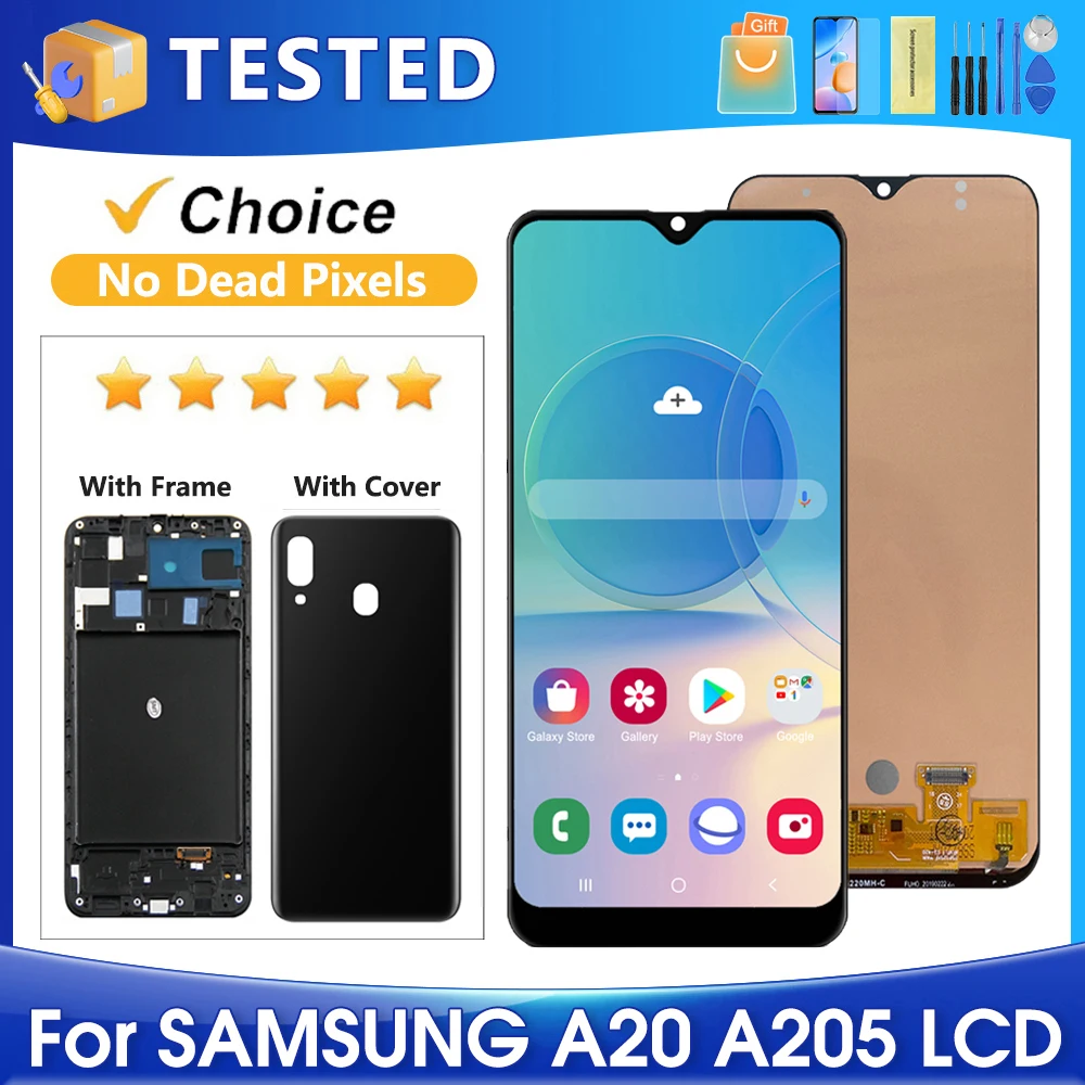 Tested A20 For Samsung A205F A205G A205W A205U A205S LCD Display Touch Screen Digitizer Assembly Replacement