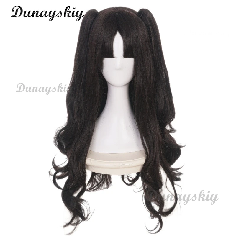 Fate/stay night rin tohsaka longo ondulado marrom rabo de cavalo resistente ao calor peruca fantasia cosplay + colar de rubi opcional personalizado