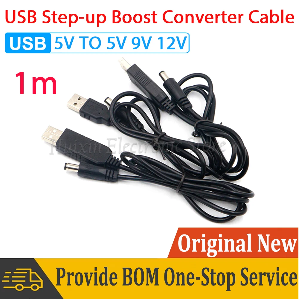 

USB DC 5V to 9V 12V Step up Module Converter Boost Line Cable 2.1x5.5mm Male Connector Adapter 1 Meter Length for Arduino WIFI