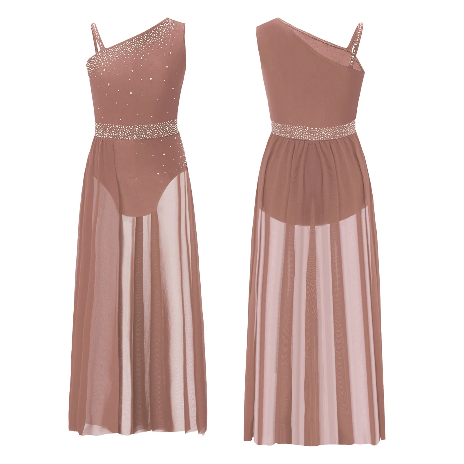 أطفال بنات أكمام الراين شبكة الحديثة الغنائية ملابس رقص الجمباز فستان الباليه الشكل التزلج الجمباز أداء Dancewear