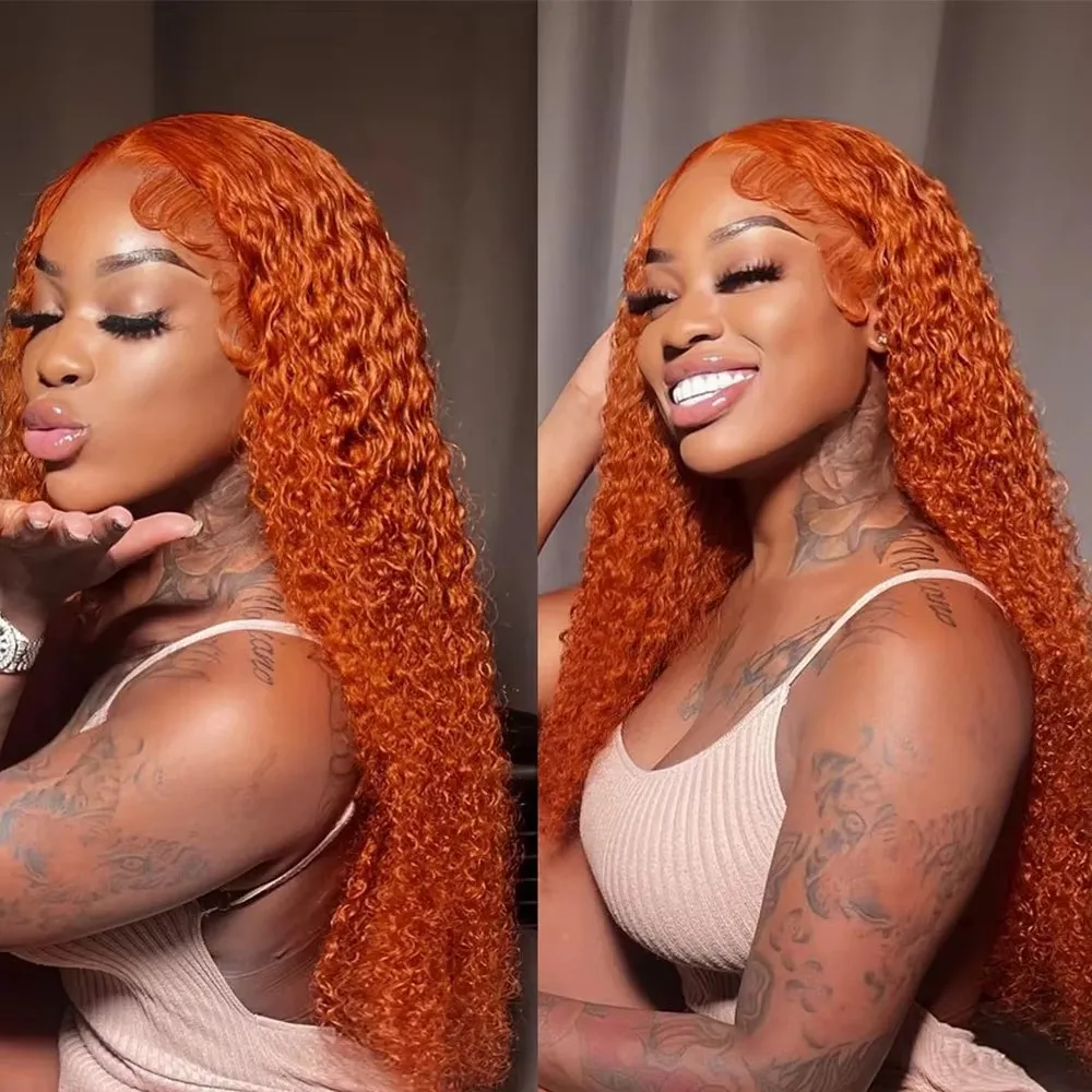 13x6 Ginger Orange Lace Frontal Wig 13x4 Water Wave Lace Front Human Hair Wigs 30 36 Inch Hd ginger lace front wig human hair