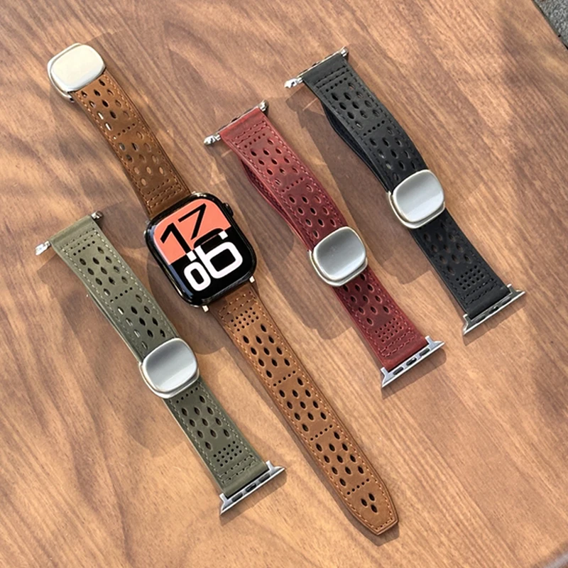 Leather Band For Apple Watch Strap 44mm 45mm 40mm 42mm 45mm 46mm Magnetic Bracelet Iwatch Series 11 10 9 8 7 6 SE 3 Ultra 3 49mm