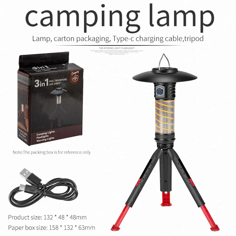 3 em 1 lanterna led ao ar livre tipo c carregamento lâmpada de acampamento ao ar livre à prova dwaterproof água led atmosfera luz 2000mah para pesca exploração