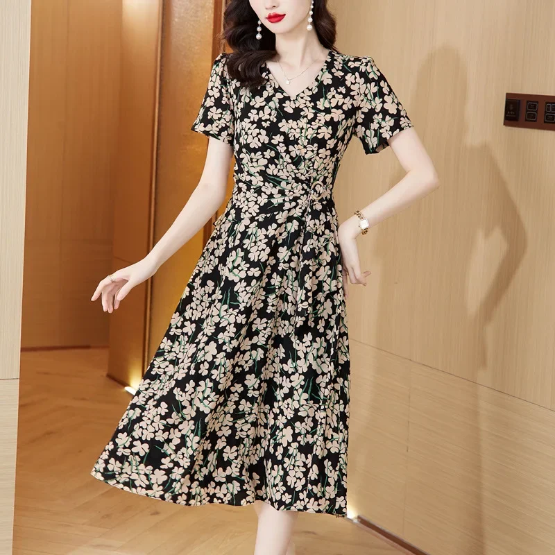 Silk Women's Spring/Summer New French Silk Fragmented Flower Dress