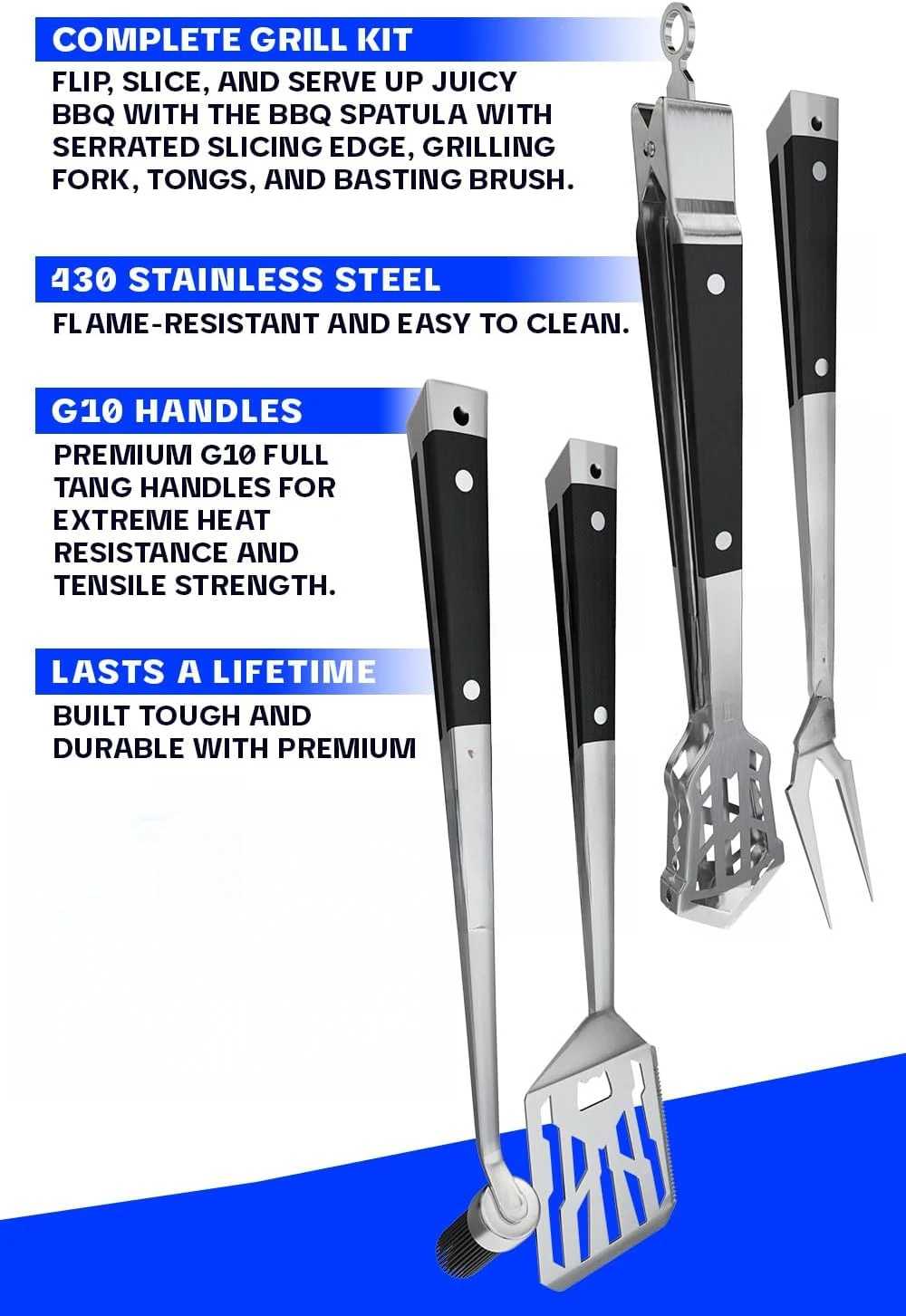 

4-Piece Professional BBQ Pitmaster Grill Set - Premium High-Carbon Stainless Steel Grilling - 18 inch Length