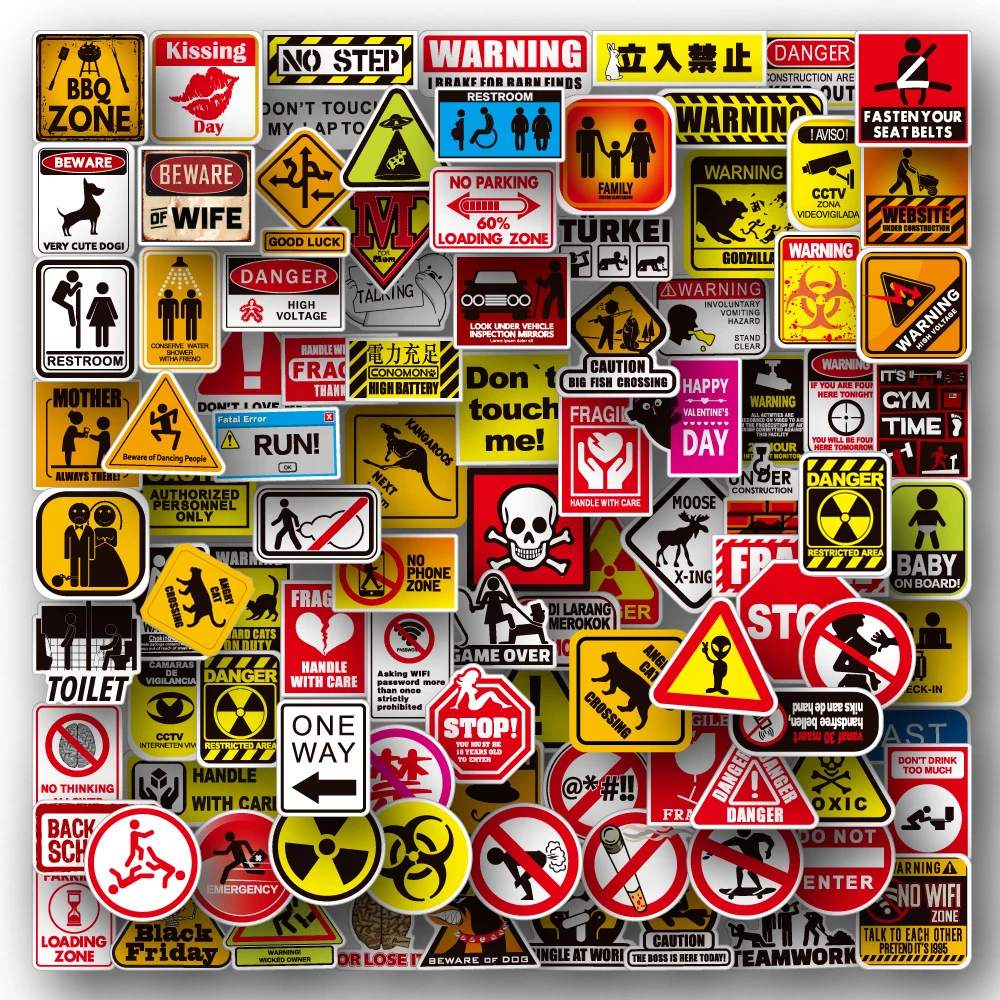 10/30/50/100PCS Warning Stickers Danger Banning Signs Reminder Decal Skateboard Phone Laptop Luggage Guitar Car Sticker Kid Toy