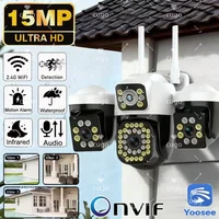 Cámara IP WiFi de 15MP, 8K, Triple lente, pantalla Triple, Monitor de vídeo de seguridad exterior, visión nocturna, impermeable, Zoom 10X, cámara CCTV Onvif