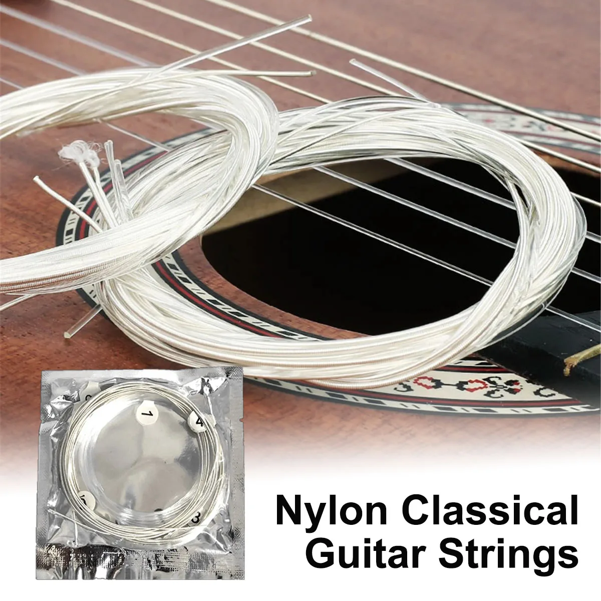 Miwayer 6-teiliges Saitenset für klassische Gitarre – klares Nylon und versilbertes Kupfer umsponnen, superleichte Spannung, anfängerfreundlich