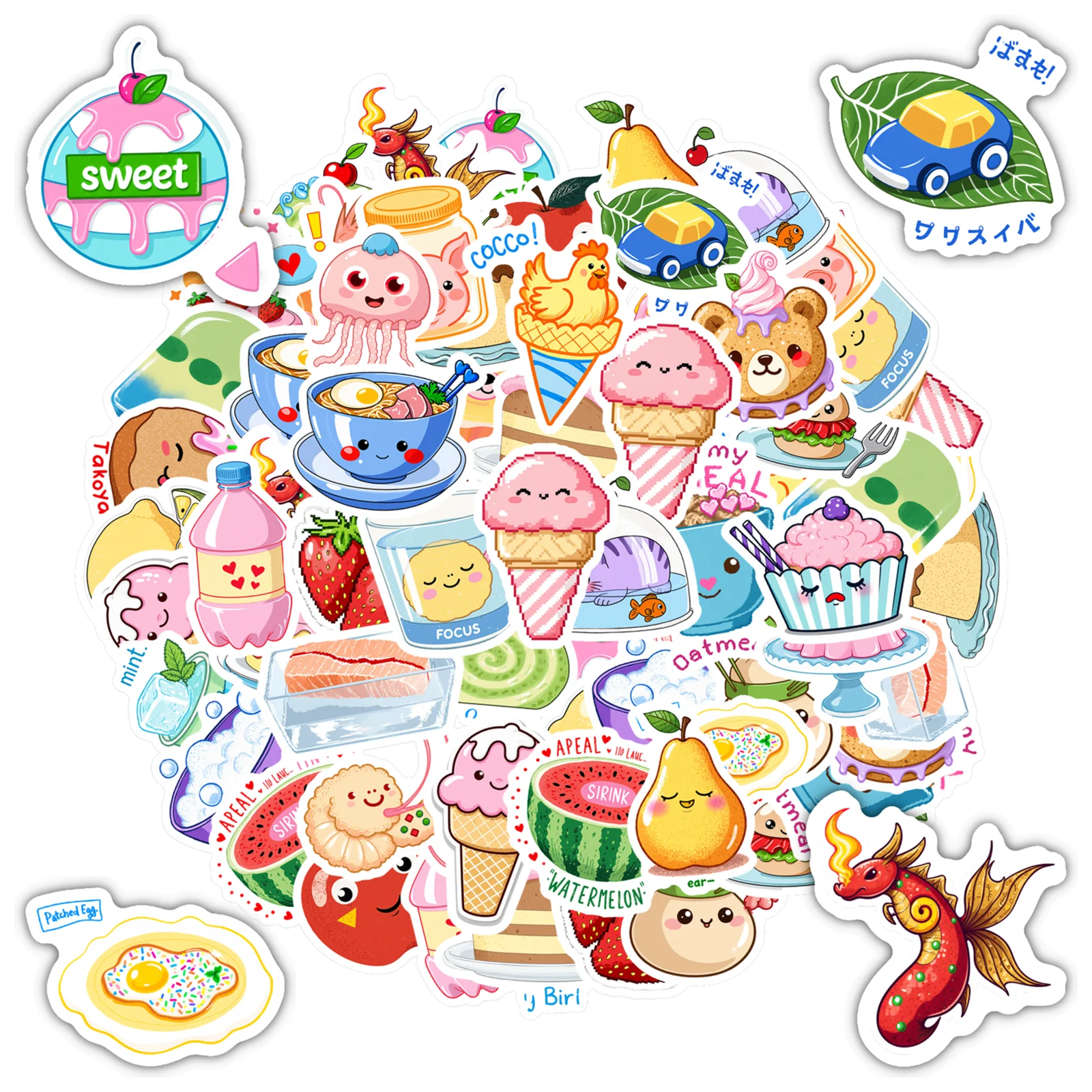 35pcs Kawaii Fruits Stickers Playful Cute Animals DIY Stickers Funny Stickers For DIY Phone Guitar Laptop Notebook Suitcase Cup