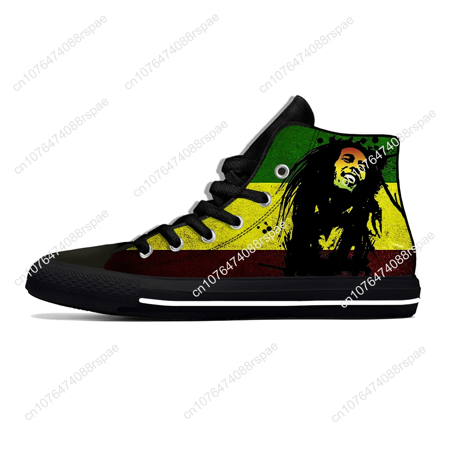 Tênis Bob Marley estrela reggae masculino e feminino, Rasta Rock Music Fashion, sapato de pano casual, top alto, leve, respirável, impressão 3D