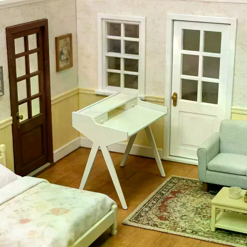 Miniature Dressing Table 1/12 Dollhouse Vanity Table Side Table Model Dollhouse Bedroom Furniture Decor Micro Scene Ornaments