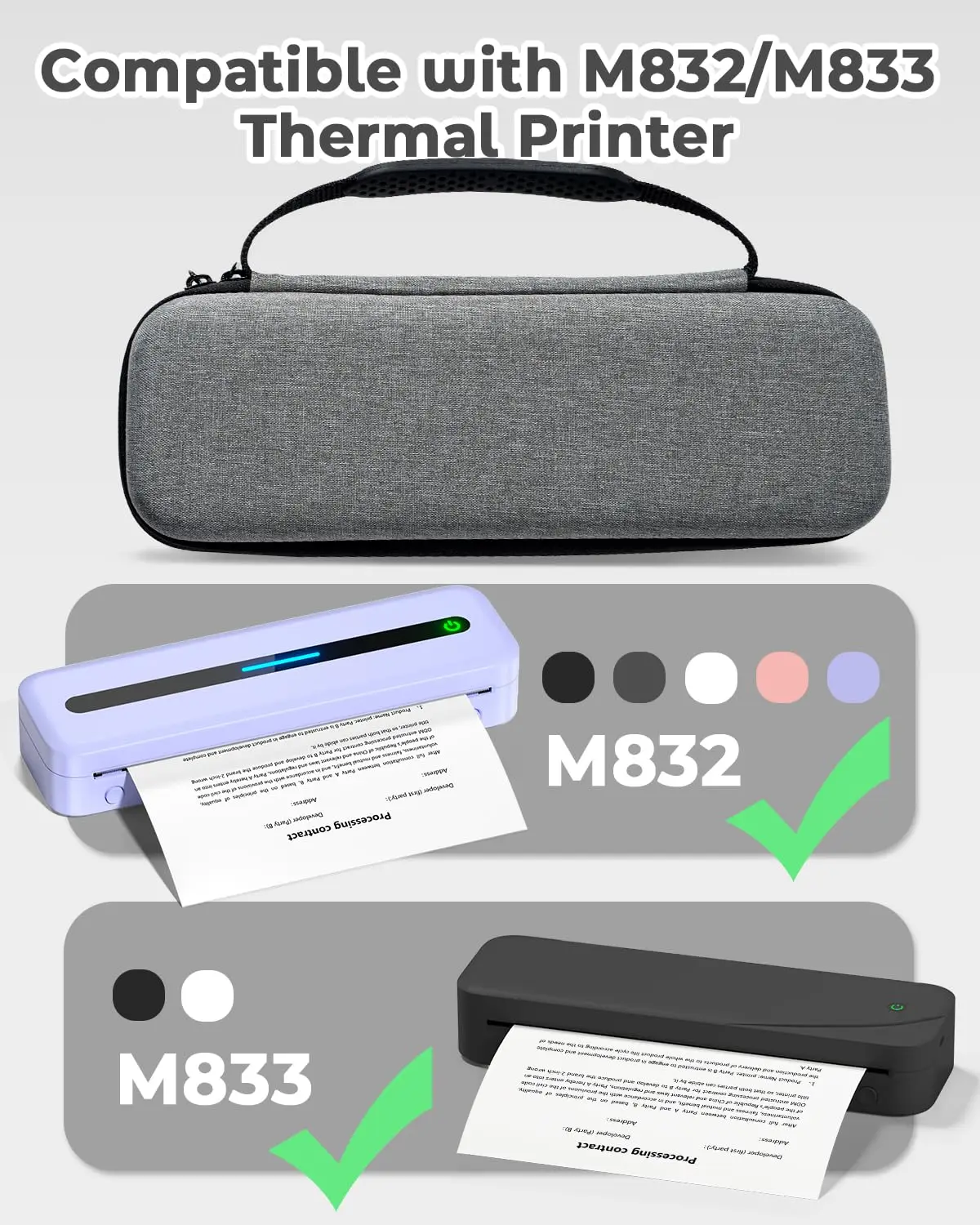 Phomemo Case Compatible with M832 M834 M835 Letter A4 Portable Printer Mobile for Travel Printer Storage Holder Paper USB Cable