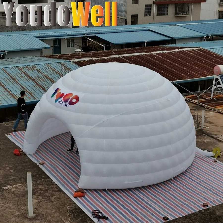 Discount Promotion Customized White Honey Housed Finished Inflatable Dome Tent 8 Meters In Diameter One Door Printed Words