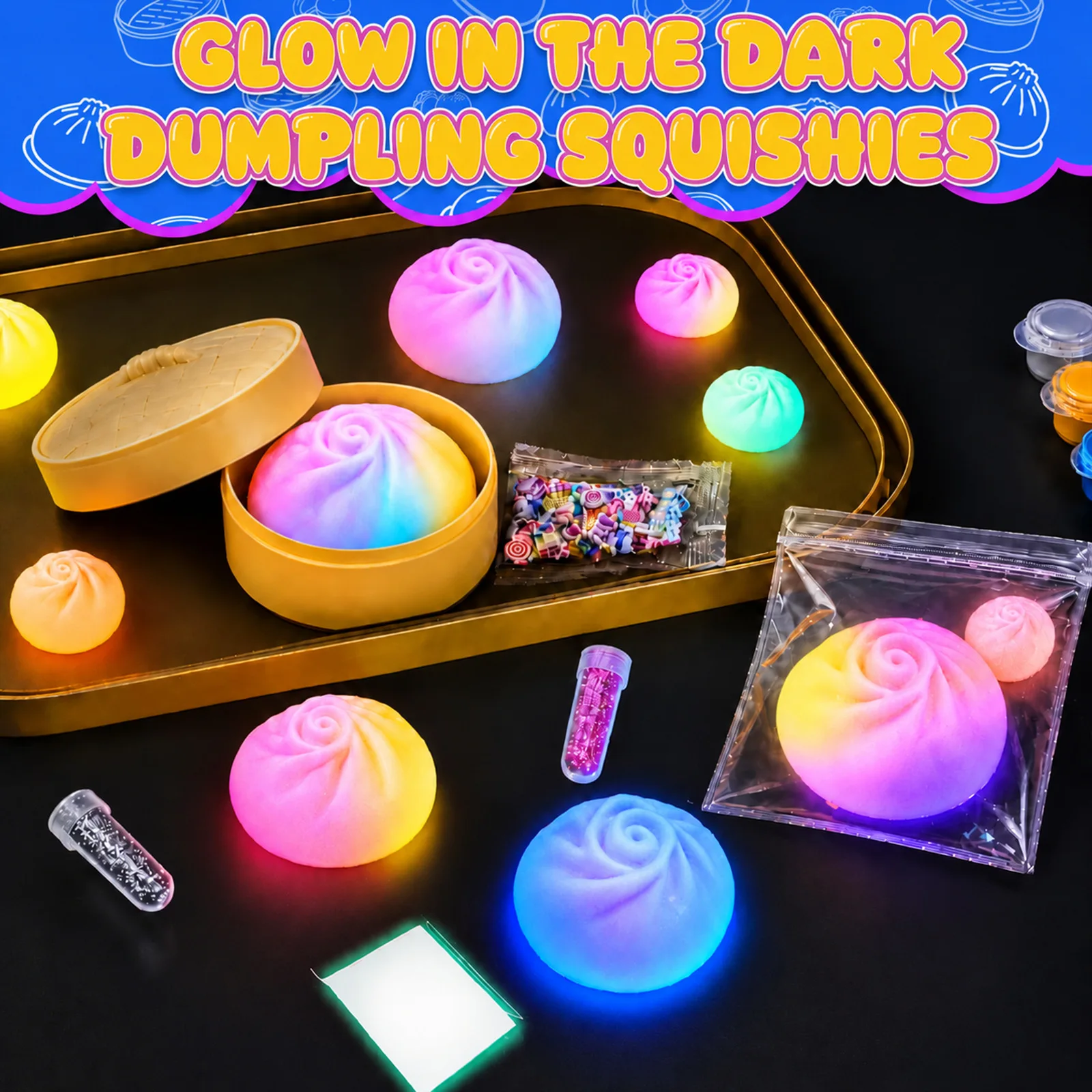 Glow in the Dark DIY Squishy Making Kit Make Your Own Mystery Dumpling Maker Craft Kit 1:1 Liquid Silicone Taba Squishy Making