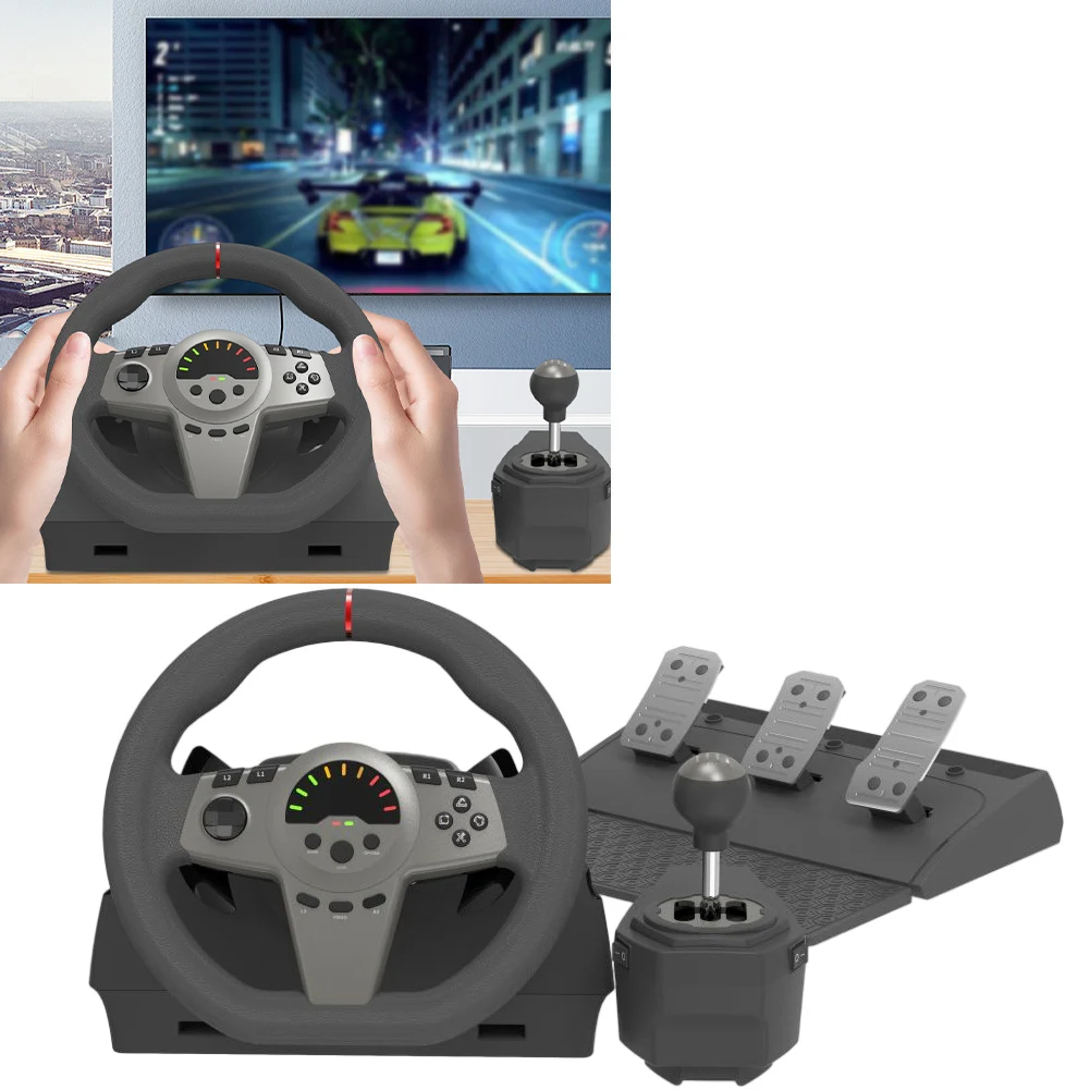 Volant de course avec manette de vitesse et pédale, volant PC Simracing à 270 degrés pour PS3/PS4/Switch/Xbox One/Xbox Series X/S