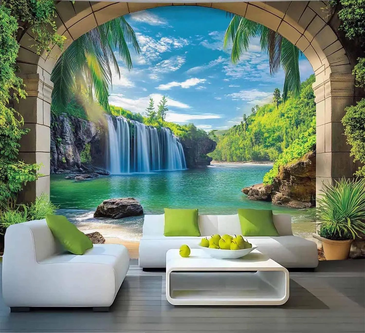 Nature Waterfall Tapestry Mountain River Tropical Scenic View From Window Summer Tropical Scenery Wall Hanging Bedroom Living