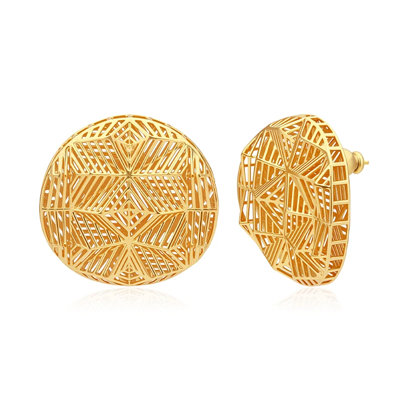 IVOG Multi-Facet Hemisphere Stud Earrings for Women Brass Window Grid Disc Fashion Jewelry for Party Daily Wear