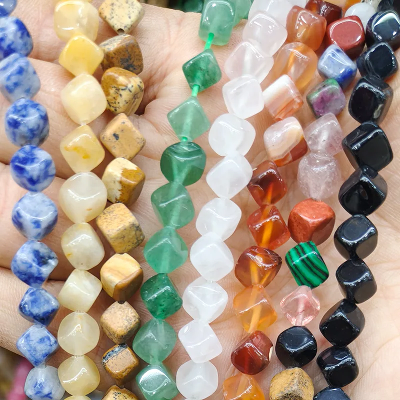 Natural crystal square diagonal 6mm powder crystal agate jade cut surface polished loose beads beaded DIY jewelry accessories