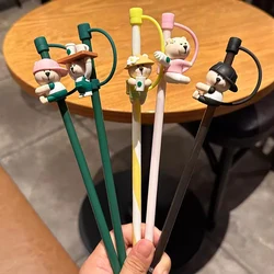 Sevimli silikon saman kapağı için fırça ile 7-8mm payet kullanımlık sıçrama geçirmez 30 40oz Tumbler kupası aksesuarları için hasır şapka Topper