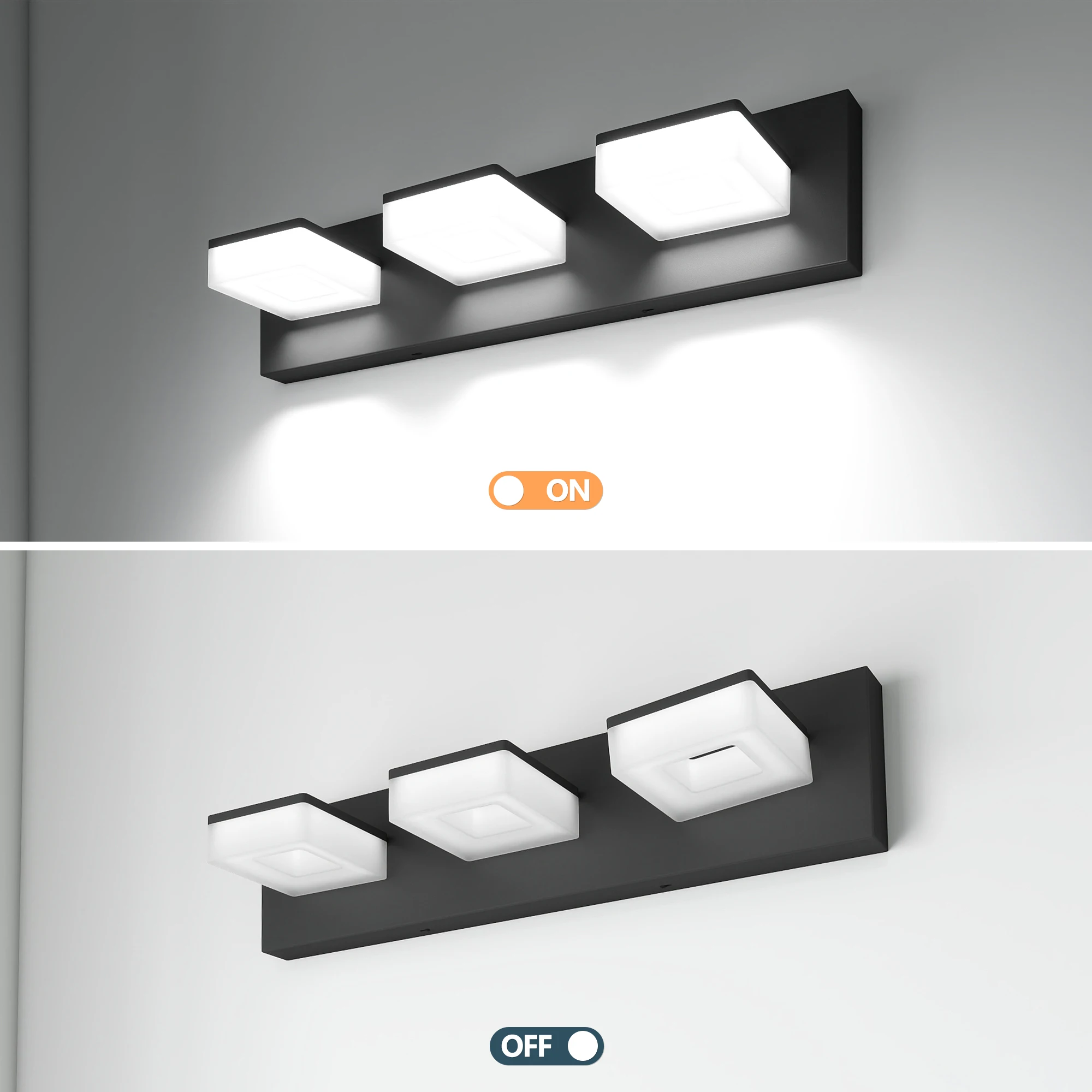 L002013-W3B Lampada frontale a specchio in stile moderno può ruotare di 180 gradi, impermeabile e antiruggine, certificata di sicurezza elettrica, adatta per lavabo da bagno, sorgente luminosa a LED, dimmerabile, design semplice