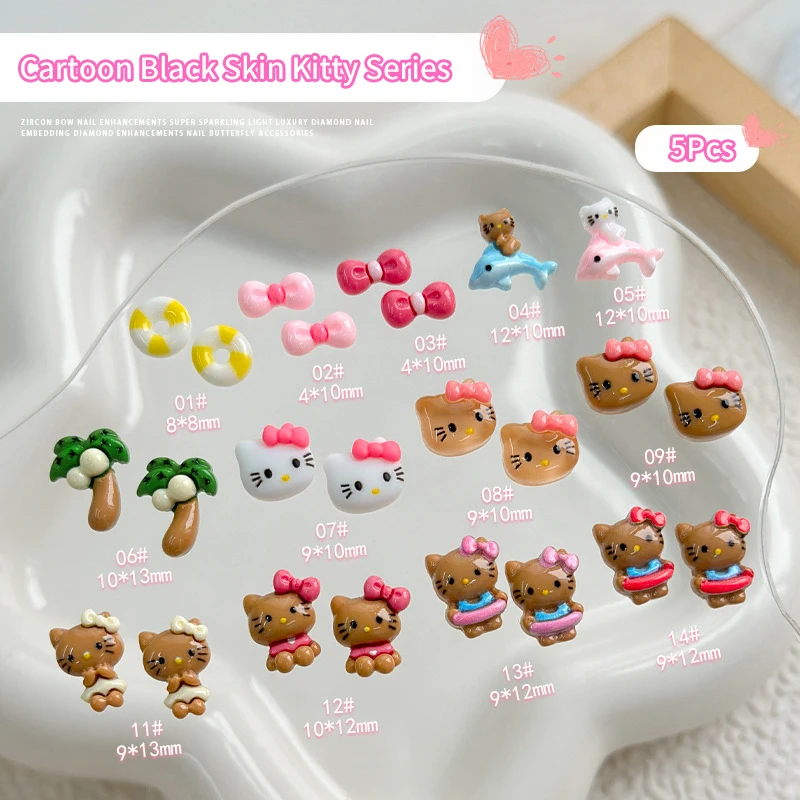 5ชิ้นเล็บการ์ตูน Sanrio เสน่ห์เล็บวัสดุ DIY Kawaii Hello Kitty อุปกรณ์งานฝีมือ DIY ของขวัญ