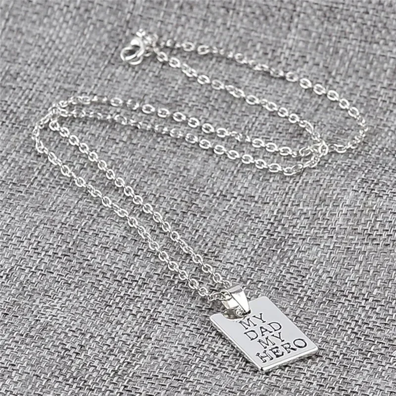 Fashion Jewelry MY DAD MY HERO Necklaces Pendant Square  Tag Necklace for  Men Women Father\'s Day Gift Choker