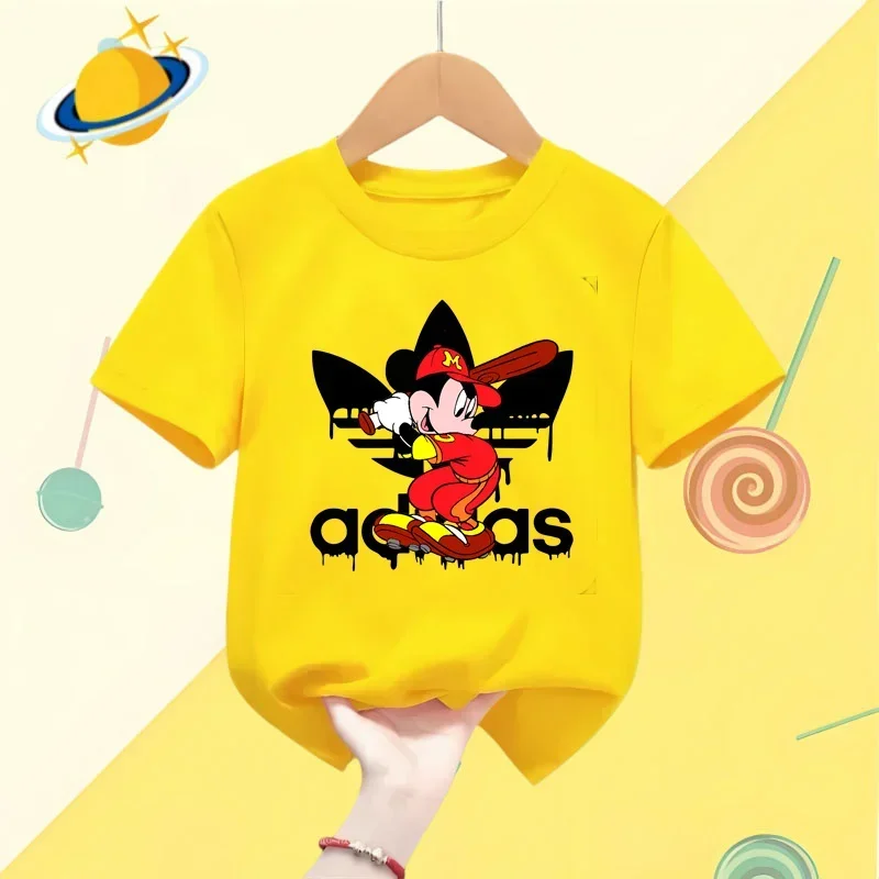 Disney Mickey Minnie Mouse Kids T-shirt Boys Girls Street Wear sports short sleeved casual shirt Baby clothing Kawaii