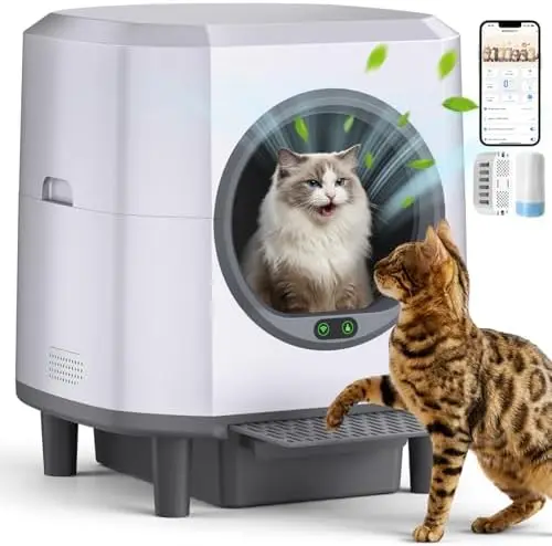Self Cleaning Litter Box,90L Automatic Litter Box Self Cleaning with App-Control,Odor Control,Safety Sensor,Garbage