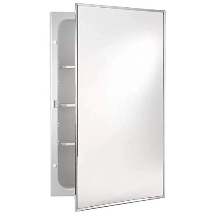 

407ADJ Basic Styleline Recessed Molded Medicine Cabinet with Matte Black Finish and Anti-Fog Mirror for Bathroom Storage