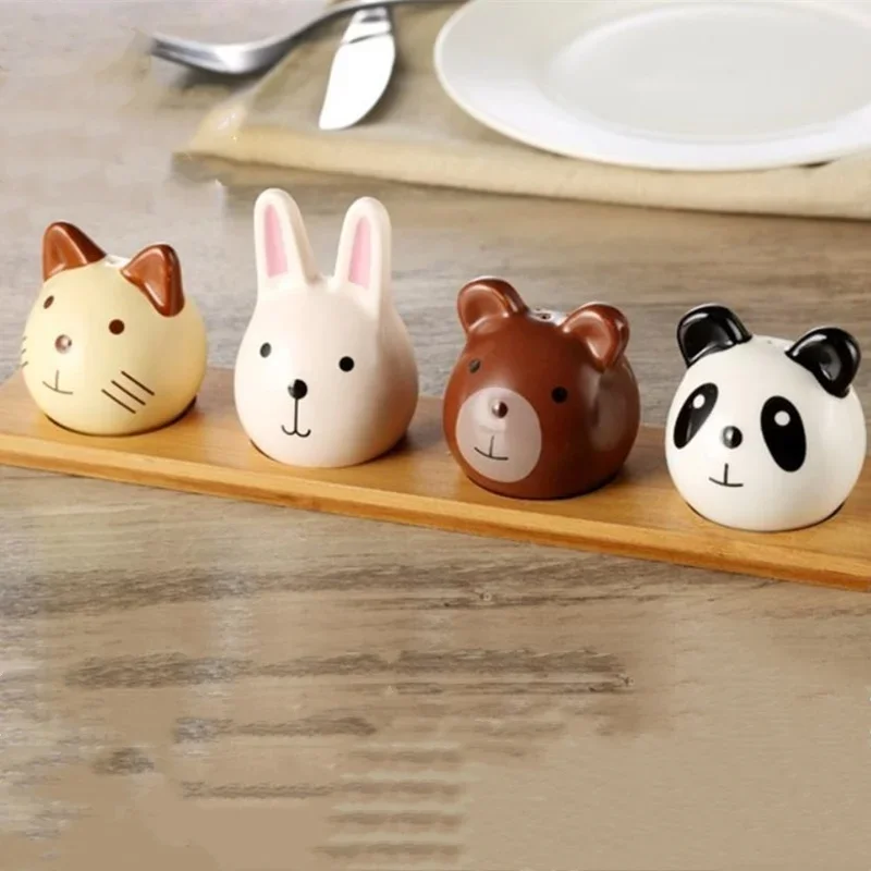 27*6CM Kitchenware Korean Cartoon Panda Animal Seasoning Jar Tray Set Kitchen Household Supplies Salt Pepper Powder Sugar Bottle
