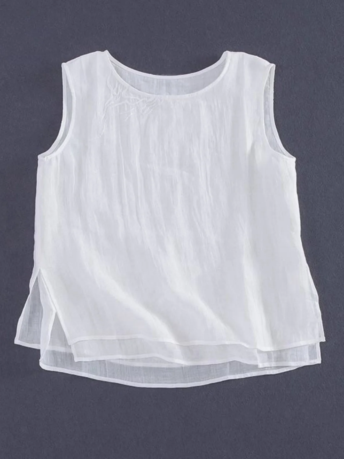 

Summer Thin Double Layered Hemp Vest Loose Fit Svel Cotton Linen round Ne Texture Base Layer Top Women's Faion