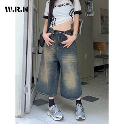 Pantalones cortos vaqueros holgados de cintura alta para mujer, Shorts informales de pierna ancha, estilo Grunge, Vintage americano, 2000s, Y2K