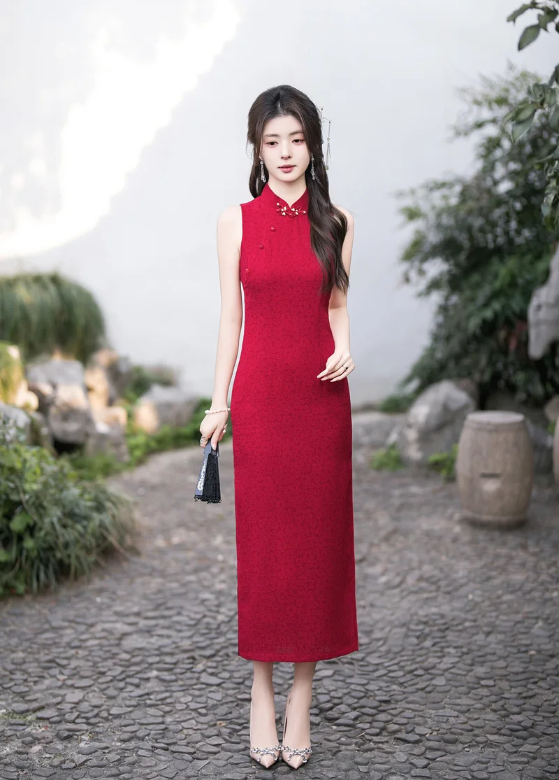 

Китайское традиционное платье без рукавов, ципао, для женщин и девушек, для вечеринок, свадеб, модное, винтажное, ретро, из атласа