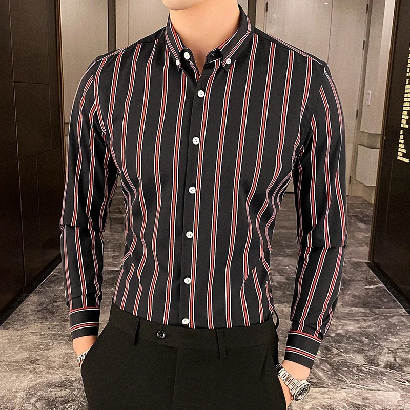 Camisas De Hombre Luxury Clothing New Long Sleeve Striped Social Shirts For Men Business Casual Formal Blouse Homme ZL4