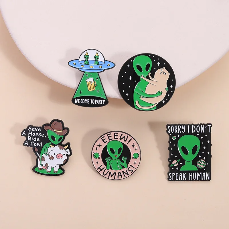 Alien Brooch Cartoon Universe Space Letter Metal Badge Small Gift Wholesale Decorative Brooches Cap Pins for Caps Backpack Pin