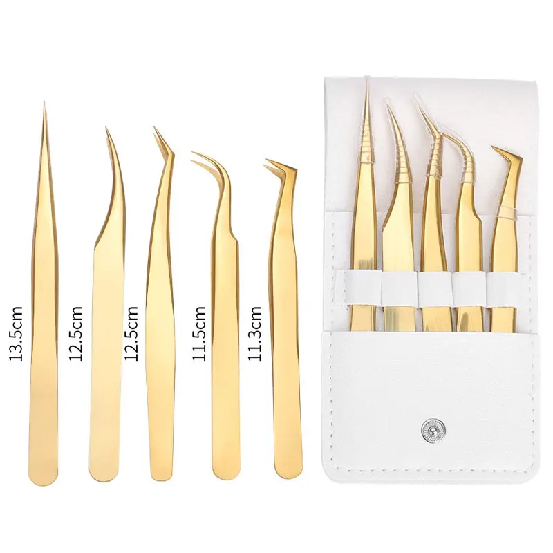 5pcs Eyelash Tweezers Set For Eyelash Extension Lash Eyebrow Excellent Closure Make Fans Boot isolation Professional Makeup Tool