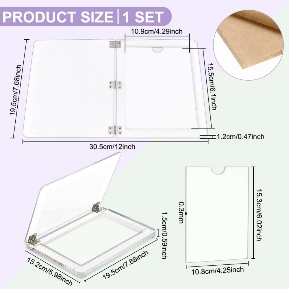 Acrylic Stamp Blocks with Grid and Measurements 7.7x6 Inch Large Clear Stamping Tool with Grid Positioning Lines for Scrapbook