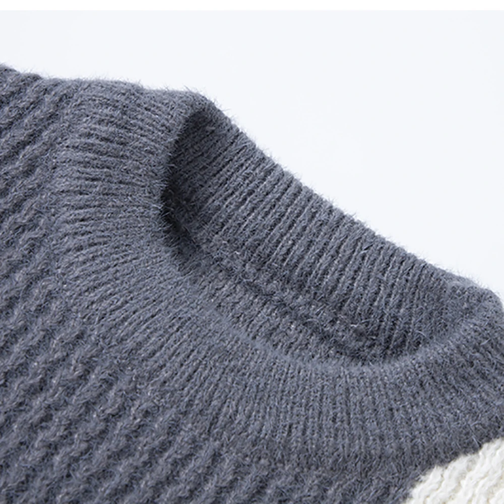 Korean Fashion Youth Sweater Autumn Winter Patchwork Woolen Knitted Pullover Sweaters Men Round-neck Base Layer Pullovers Shirts