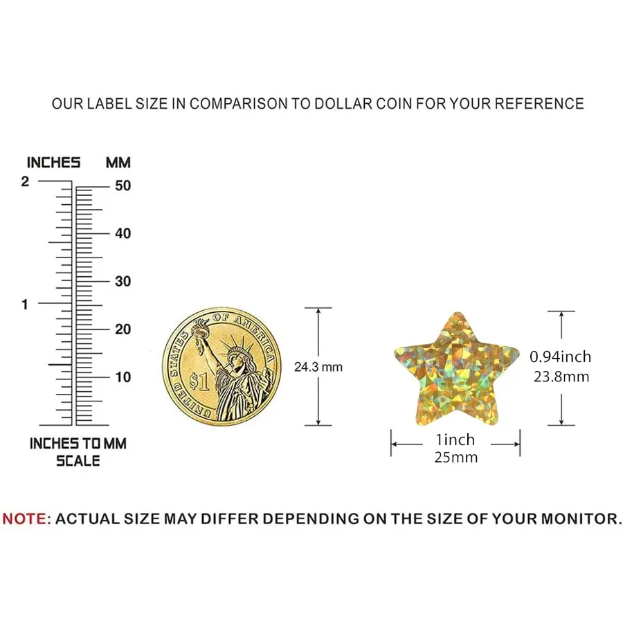 1 ih ملصقات نجمة ذهبية مع نمط ثلاثي الأبعاد لامع 500 قطعة ملصقات نجوم لفة ذاتية اللصق لـ Persol a