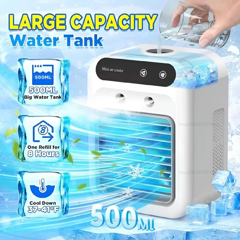 Refroidisseur d'air de bureau, ventilateur Portable personnel avec refroidisseur d'air par évaporation à 2 vitesses avec réservoir d'eau de 0,5 l, ventilateur de refroidissement Portable pour la maison