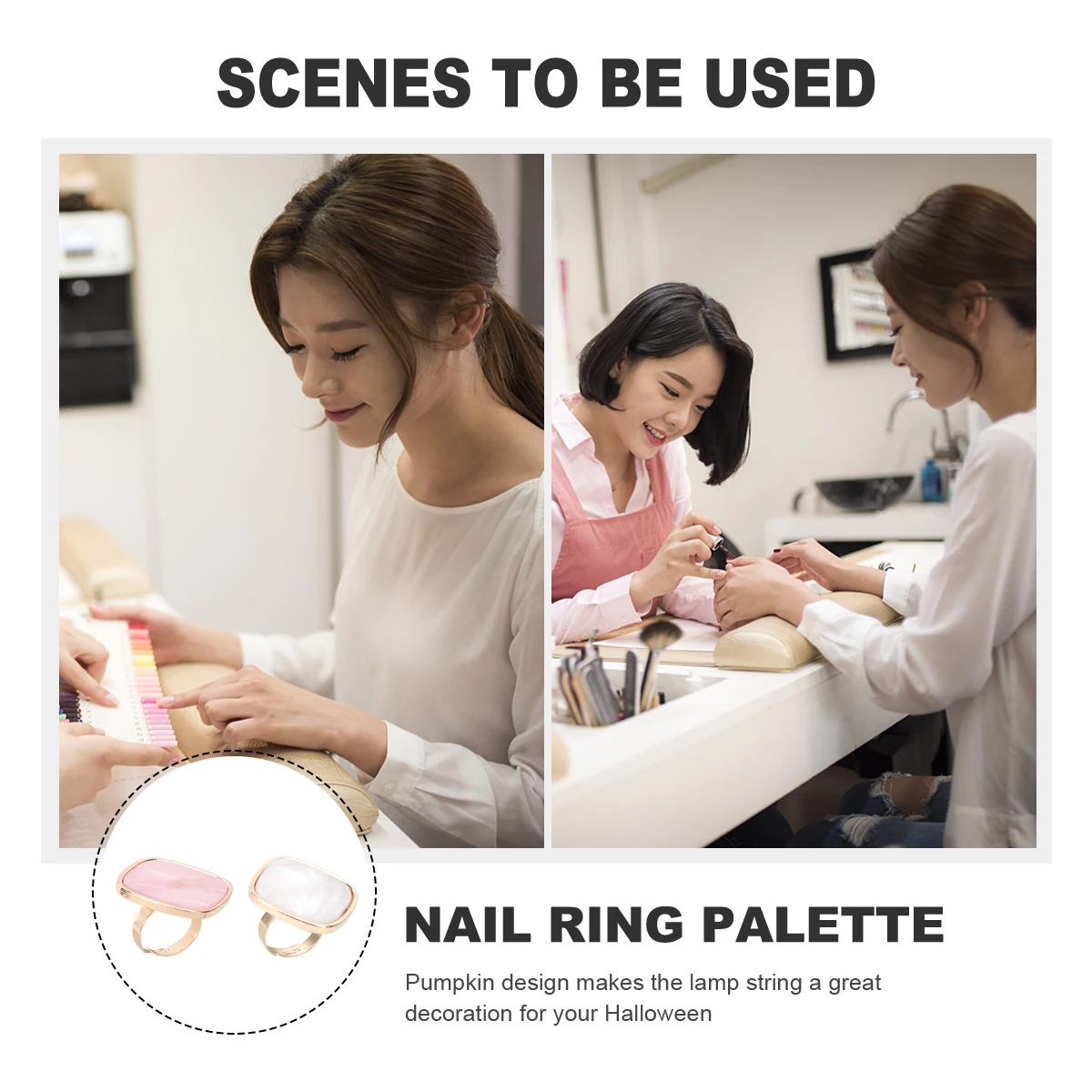 

2pcs Resin Marble Nail Art Ring Shell Finger Ring Plate Mixing Colors Portable Mini For Party Holiday Salon