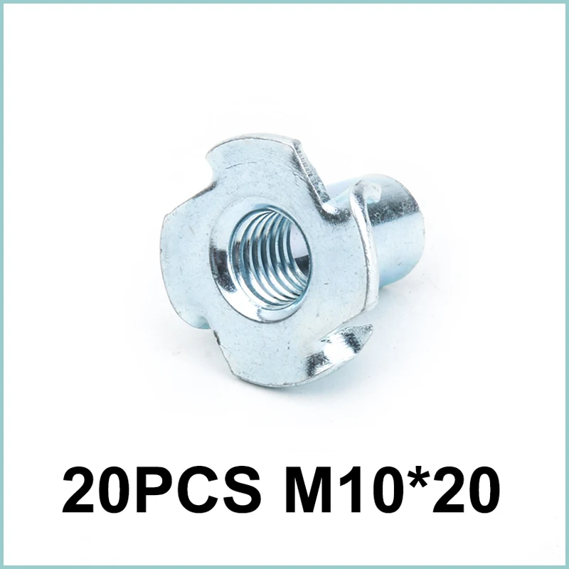 20PCS M2*20 Four Claws Nut T-nut Blind Pronged Insert T-Nut Height 2.3cm for Wood Furniture Hardware