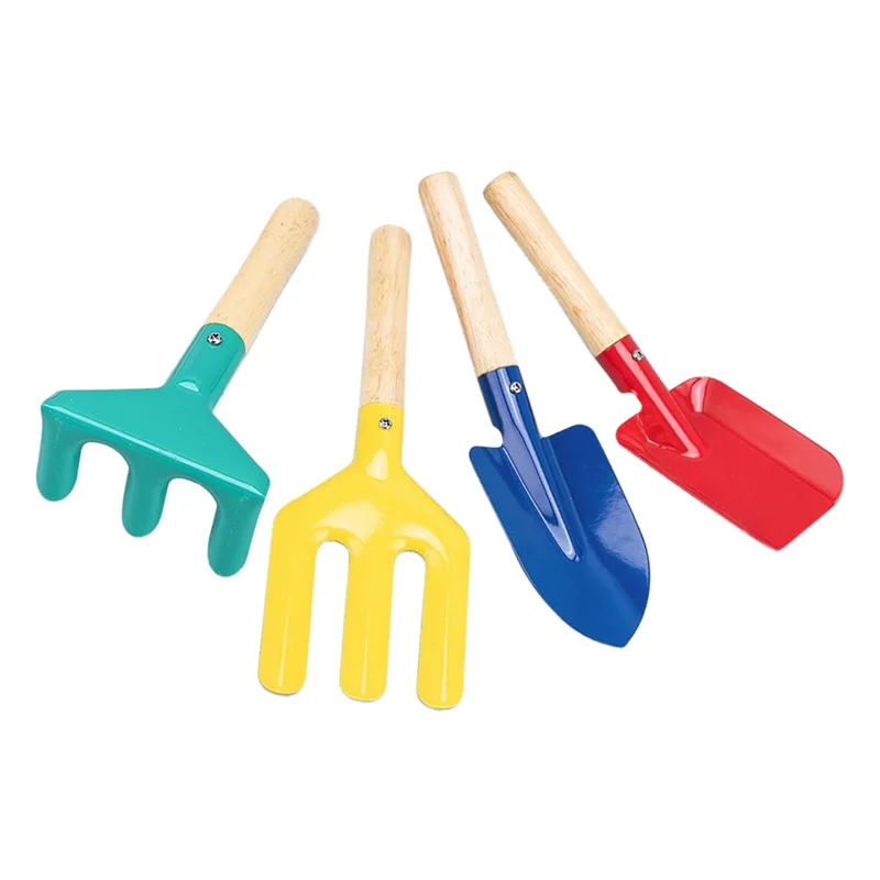 ชุดเครื่องมือทำสวนโลหะ JY-Gardening พร้อมด้ามจับไม้แข็งแรง ปลอดภัยสำหรับเด็ก ประกอบด้วยพลั่วทรงกระบอก ช้อน ส้อม และคราด