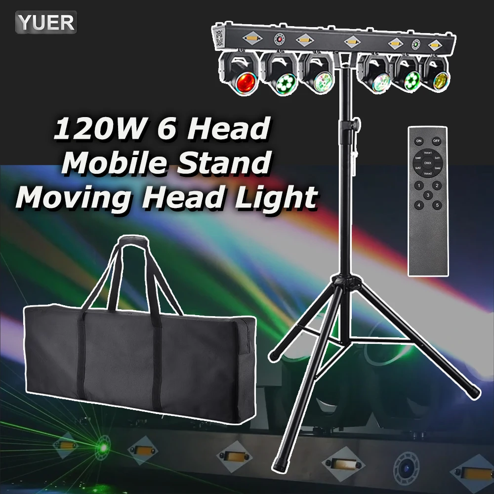 NEU 120W 6-Kopf Moving Head Light Reiz mit mobilem Ständer, RGB-Stroboskop-Effekt, Bühnenbeleuchtung, DMX-Soundsteuerung für DJ-Disco-Shows