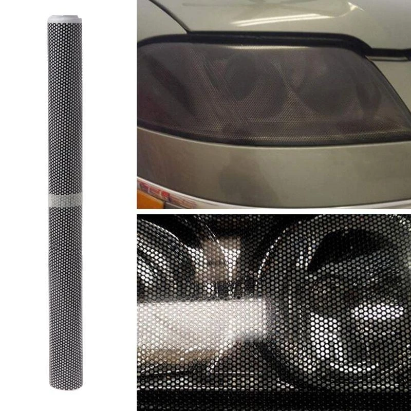 A2BC Headlight Tint Black Perforated Film Mesh Like Fly Eye Legal Tinting 106x30cm