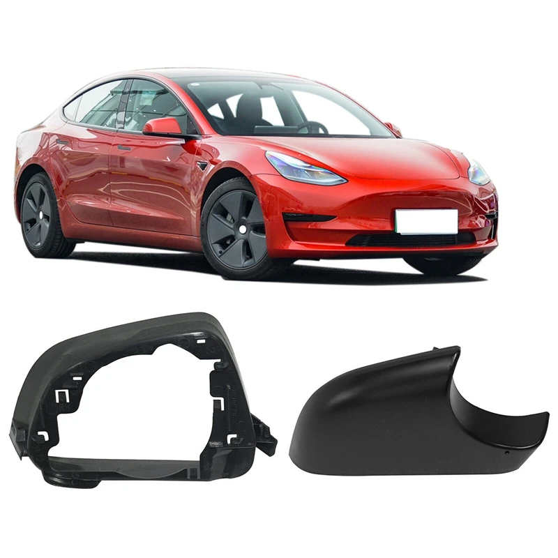 Car Left & Right Side Door Mirror Lower Cover With Frame Black For Tesla Model 3 2017-2021