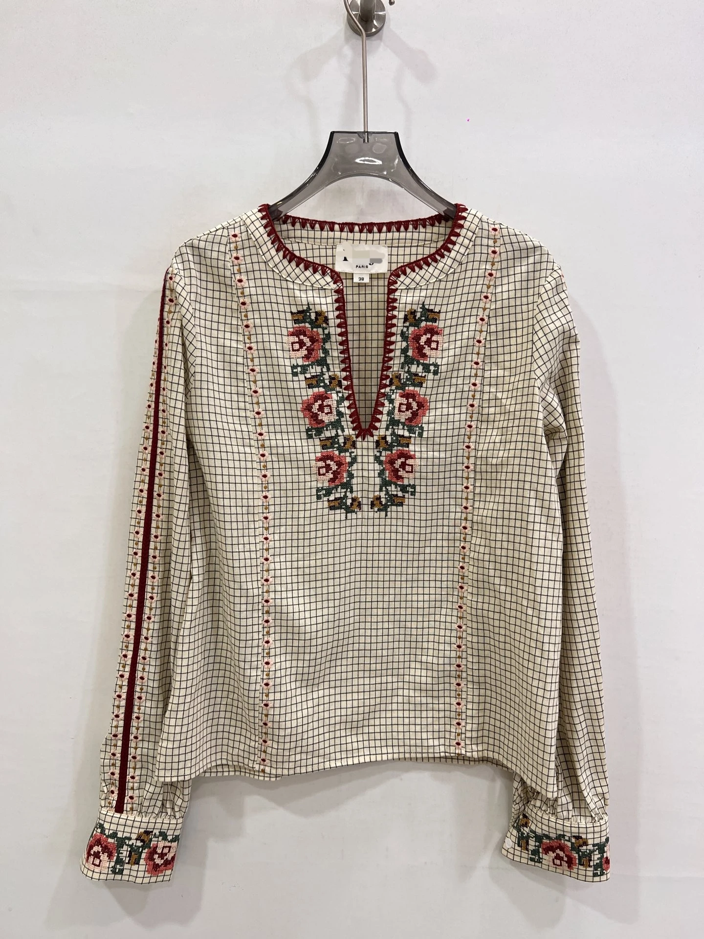 

Retro n Sle Embroidered Heavy Work Ethnic Faionable Ladies' irt Cotton Long Sve round Ne Regular Fit