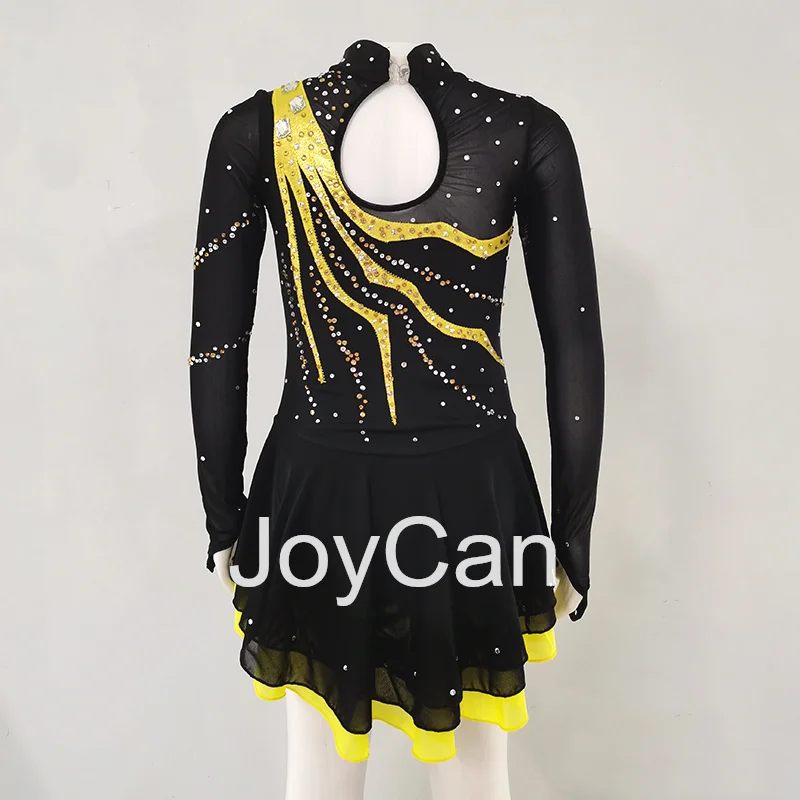 JoyCan-فستان التزلج على الجليد للفتيات ، دنة سوداء ، شبكة مطاطية ، ملابس الرقص المنافسة ، حسب الطلب