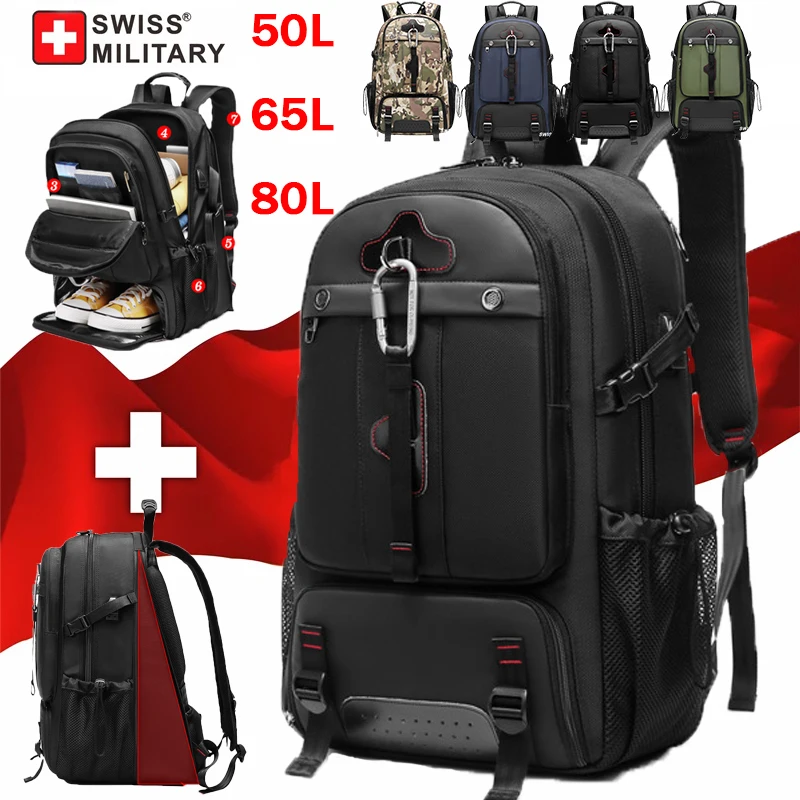 SWISS-Mochila de viaje militar para hombre, bolsa USB expandible, impermeable, gran capacidad, 23 pulgadas, senderismo, escalada